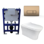 Wall Hung Toilet with Soft Close Toilet Seat, Brushed BronzePneumatic Flush Plate, 820mm Frame & Cistern - Indiana