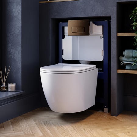 Wall Hung Rimless Toilet with Soft Close Seat, Brushed Bronze Pneumatic ...