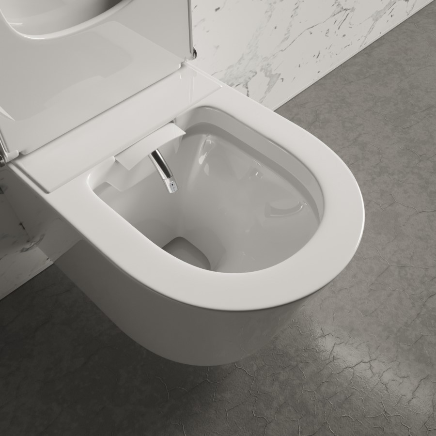 Wall Hung Smart Bidet Japanese Toilet & Grohe Frame Cistern and Black Flush Plate - Purificare
