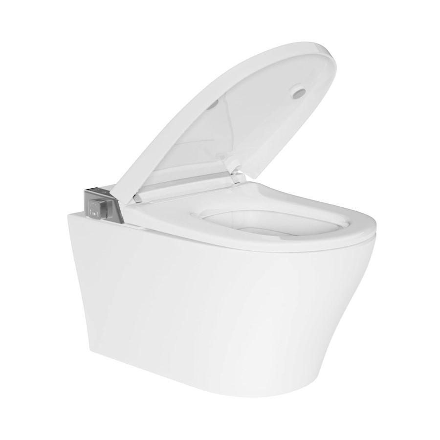 Wall Hung Smart Bidet Japanese Toilet with Heated Seat & Gunmtal Pneumatic Flush Plate, 820mm Frame & Cistern - Purificare