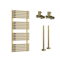 Brass Curved Towel Radiator 1000 x 500mm with Pipe Kit and Straight Valves - Ember