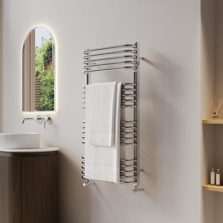 Chrome Curved Towel Radiator 1000 x 500mm - Ember