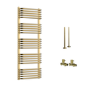 Brass Curved Towel Radiator 1270 x 500mm with Pipe Kit and Straight Valves - Ember