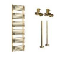 Brass Curved Towel Radiator 1530 x 500mm with Pipe Kit and Straight Valves - Ember