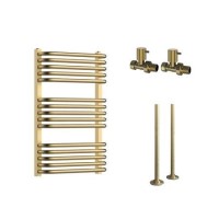 Brass Curved Towel Radiator 740 x 500mm with Pipe Kit and Straight Valves - Ember