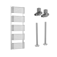 Chrome Curved Towel Radiator 1270 x 500mm with Pipe Kit and Straight Valves - Ember