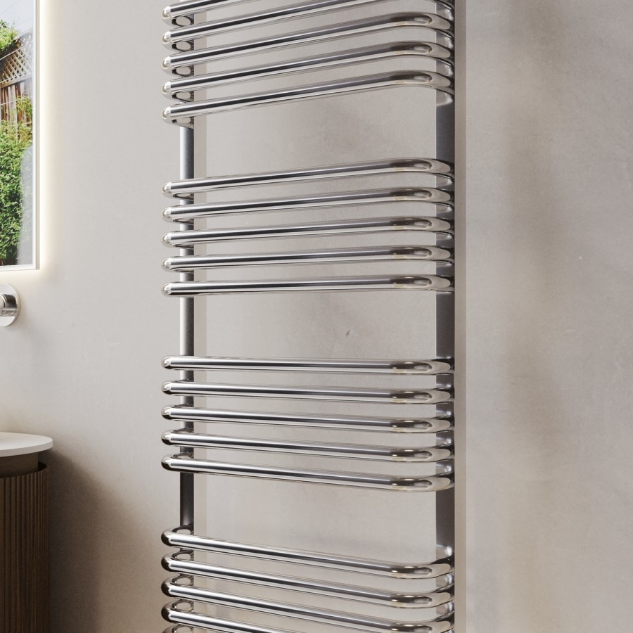 Chrome Curved Towel Radiator 1530 x 500mm - Ember