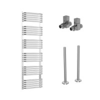 Chrome Curved Towel Radiator 1530 x 500mm with Pipe Kit and Straight Valves - Ember