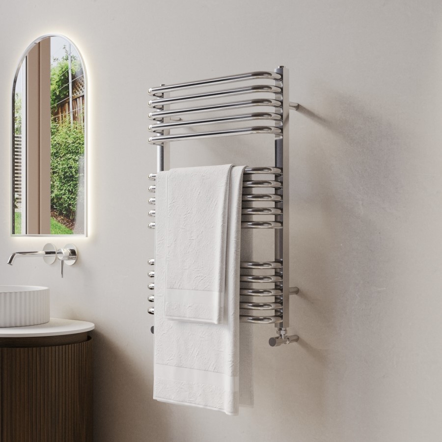Chrome Curved Towel Radiator 740 x 500mm - Ember