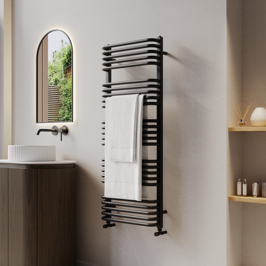 Black Curved Towel Radiator 1270 x 500mm - Ember