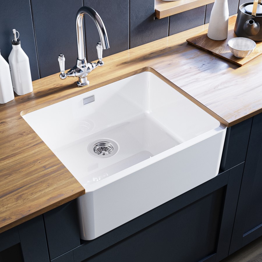 GRADE A1 - Single Bowl White Ceramic Belfast / Butler Kitchen Sink - Taylor & Moore Esme