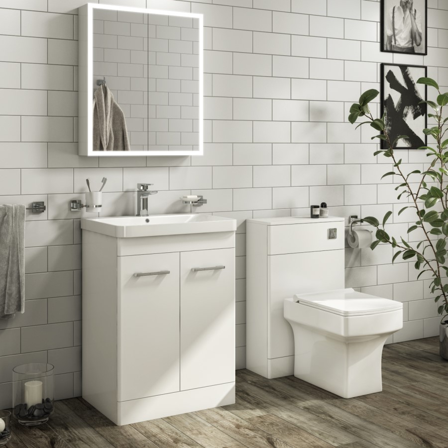 600mm White Freestanding Vanity Unit with Basin - Camborne