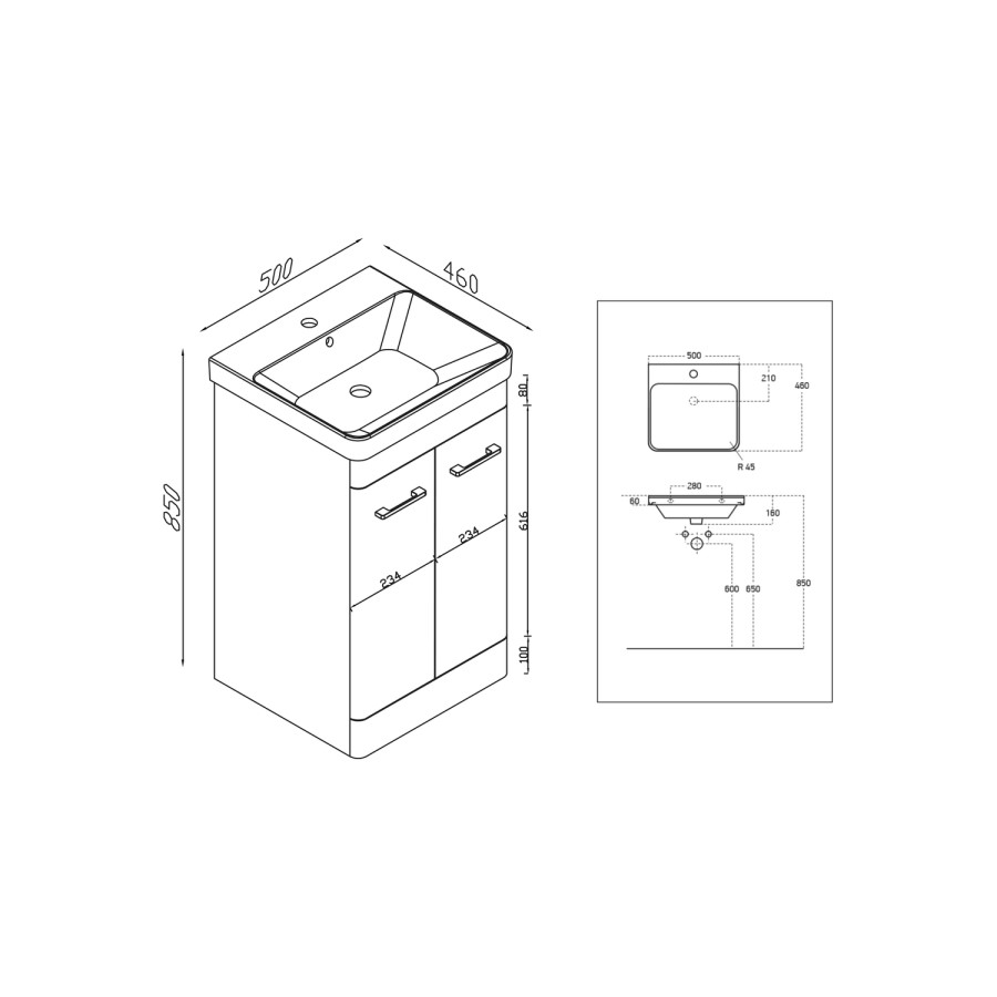 500mm Dark Grey Freestanding Vanity Unit with Basin - Camborne