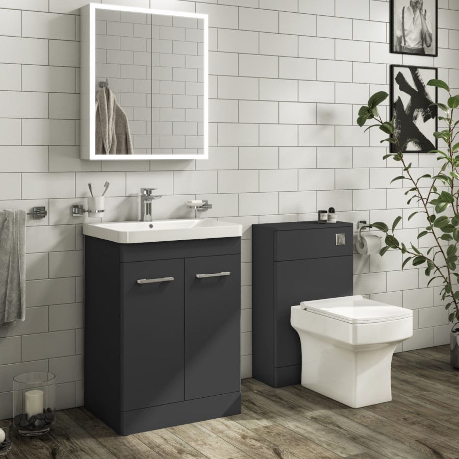 600mm Dark Grey Freestanding Vanity Unit with Basin - Camborne
