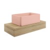 560mm Wood Effect Wall Hung Floating Basin Shelf and Pink Basin - Evora