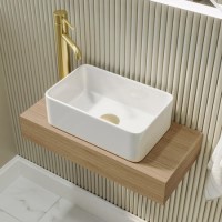 560mm Wood Effect Wall Hung Floating Basin Shelf and White Basin - Evora 560mm Wood Effect Wall Hung Floating Basin Shelf and White Basin - Evora