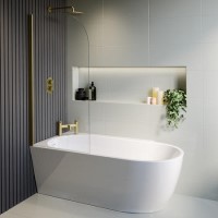 Freestanding Shower Bath Single Ended Left Hand Corner & Brushed Brass Screen 1650 x780 mm - Faro Freestanding Shower Bath Single Ended Left Hand Corner & Brushed Brass Screen 1650 x780 mm - Faro