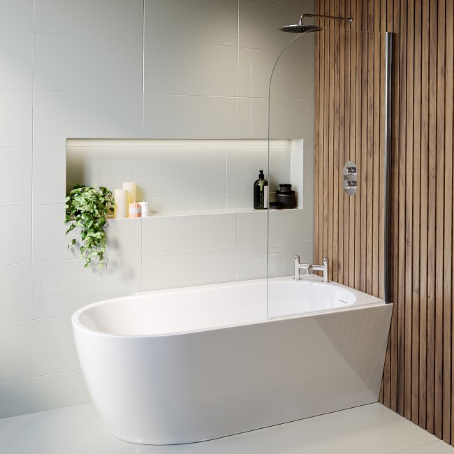 Freestanding Single Ended Right Hand Corner Shower Bath with Chrome