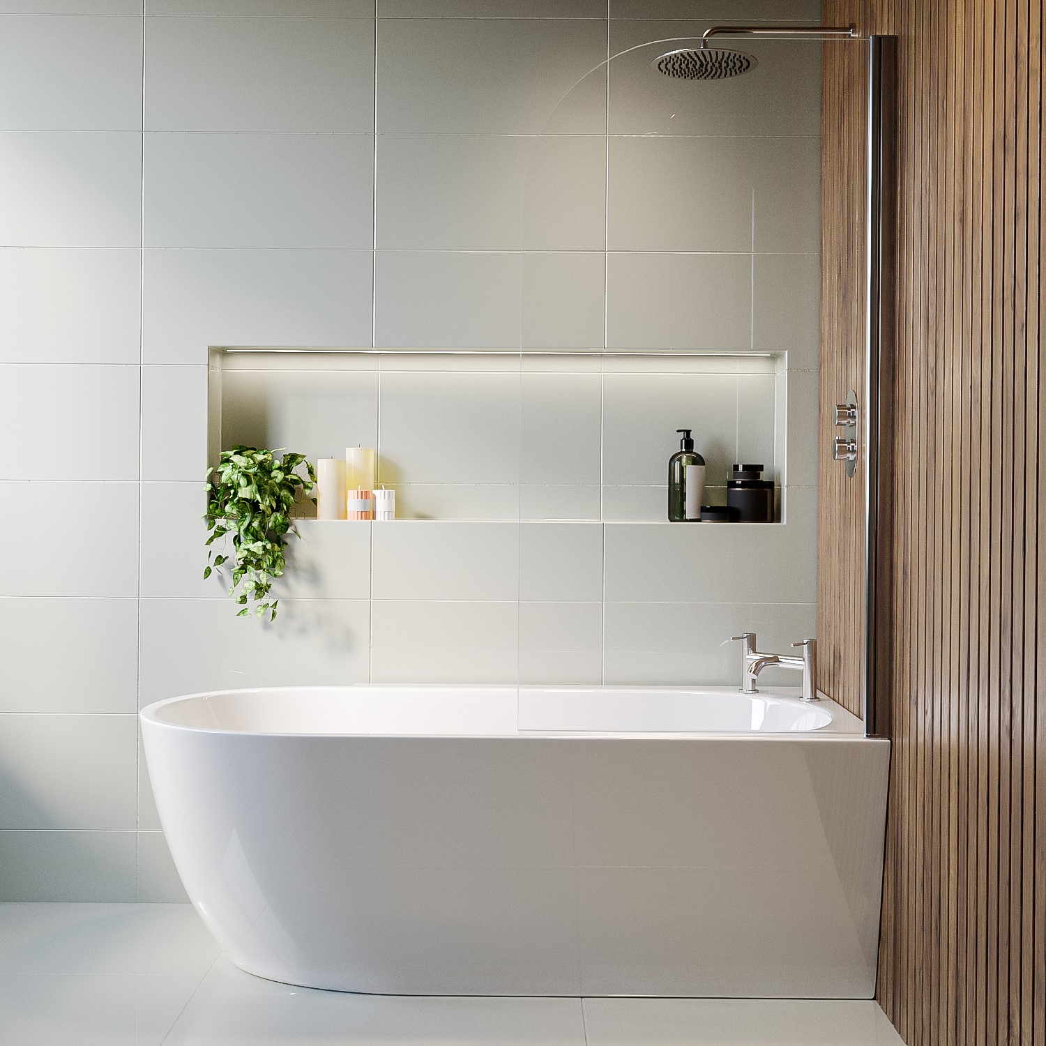 Freestanding Single Ended Right Hand Corner Shower Bath with Chrome