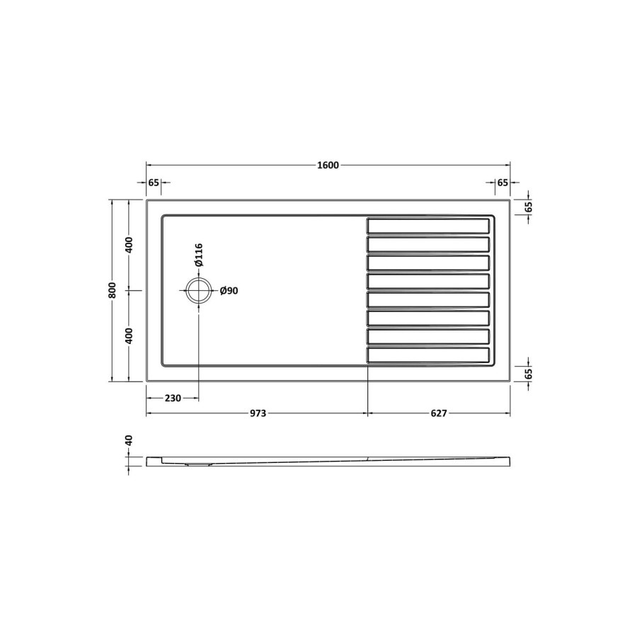 Black 1600mm Grid Walk in Shower Enclosure with Tray & Return Panel - Nova