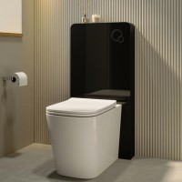 Back to Wall Toilet with Black Glass Cabinet, Cistern & Pneumatic Dual Flush Button - Albi