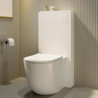 Back to Wall Toilet with White Glass Cabinet, Cistern & Pneumatic Dual Flush Button - Roma