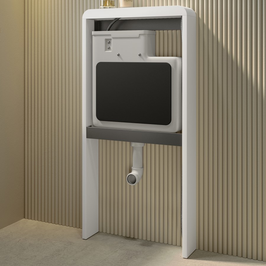 Back to Wall Toilet with White Glass Cabinet, Cistern & Pneumatic Dual Flush Button - Roma