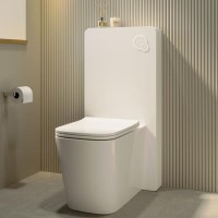 Back to Wall Toilet with White Glass Cabinet, Cistern & Pneumatic Dual Flush Button - Albi