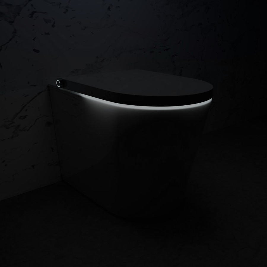 Back to Wall Smart Bidet Japanese Toilet with Black Glass Cabinet, Cistern & Pneumatic Dual Flush Button - Purificare