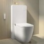 Back to Wall Smart Bidet Japanese Toilet with White Glass Cabinet, Cistern & Pneumatic Dual Flush Button - Purificare