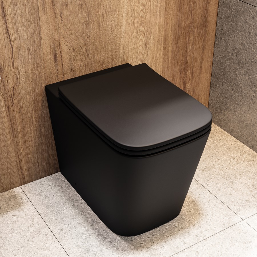 Black Back to Wall Toilet with White Glass Cabinet, Cistern & Pneumatic Dual Flush Button - Albi