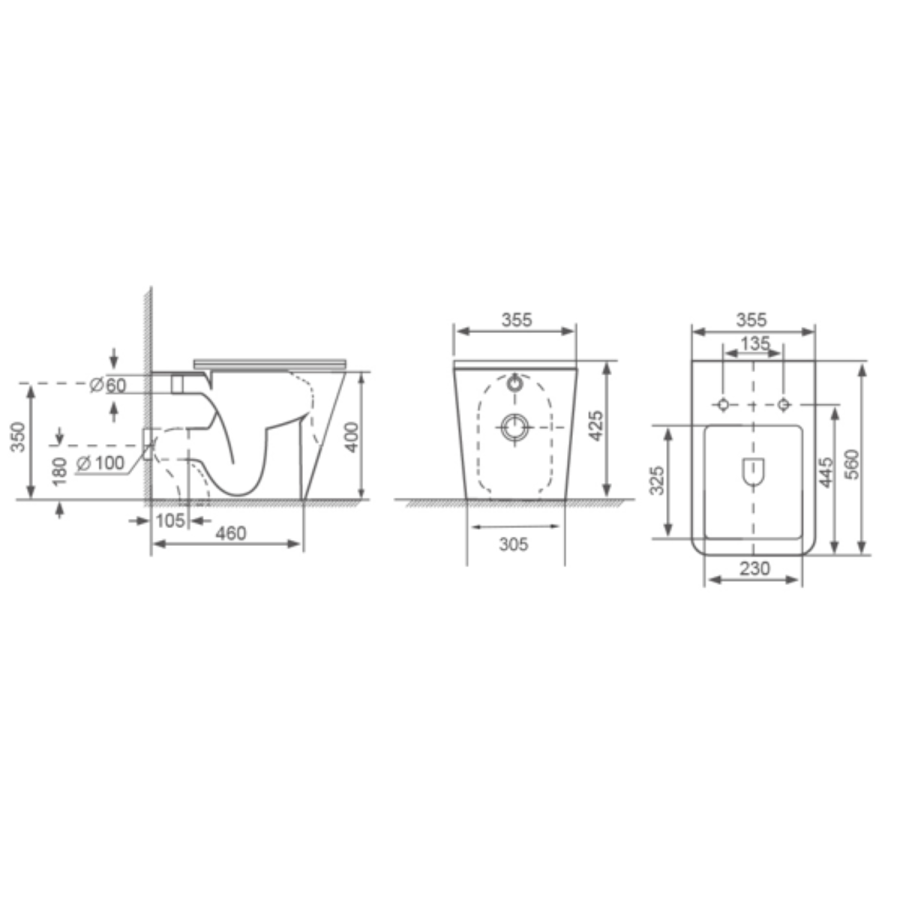 Black Back to Wall Toilet with White Glass Cabinet, Cistern & Pneumatic Dual Flush Button - Albi