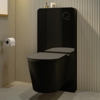 Black Wall Hung Toilet with Black Glass Cabinet, Cistern & Pneumatic Dual Flush Button - Verona