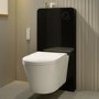 Wall Hung Smart Bidet Japanese Toilet with Black Glass Cabinet, Frame, Cistern & Pneumatic Dual Flush Button - Purificare