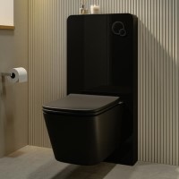 Black Wall Hung Toilet with Black Glass Cabinet, Cistern & Pneumatic Dual Flush Button - Albi