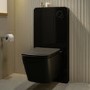 Black Wall Hung Toilet with Black Glass Cabinet, Cistern & Pneumatic Dual Flush Button - Albi