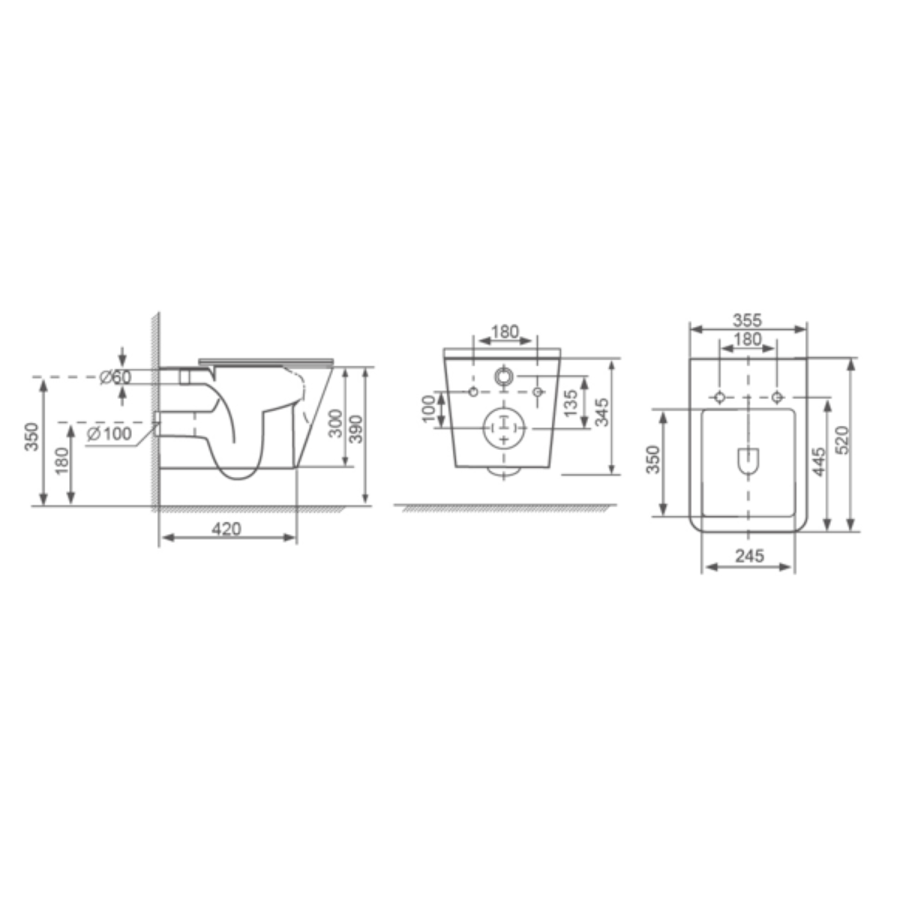 Black Wall Hung Toilet with Black Glass Cabinet, Cistern & Pneumatic Dual Flush Button - Albi