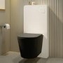 Black Wall Hung Toilet with White Glass Cabinet, Cistern & Pneumatic Dual Flush Button - Verona