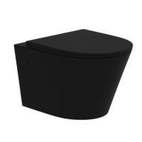 Black Wall Hung Toilet with White Glass Cabinet, Cistern & Pneumatic Dual Flush Button - Verona