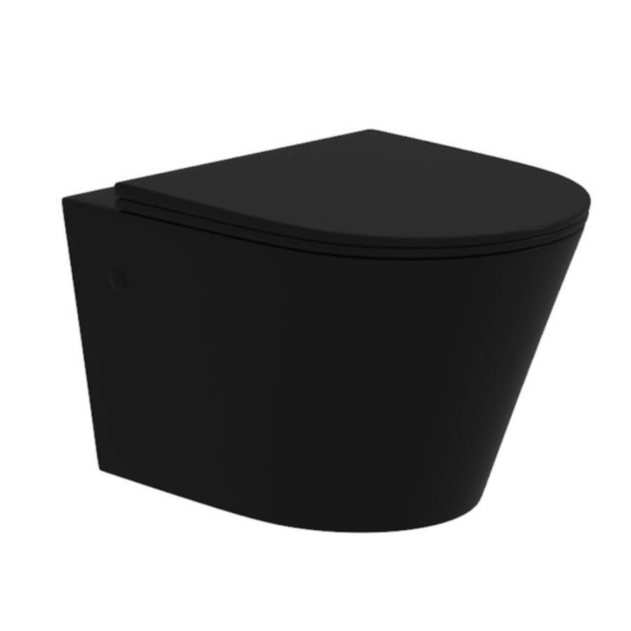 Black Wall Hung Toilet with White Glass Cabinet, Cistern & Pneumatic Dual Flush Button - Verona