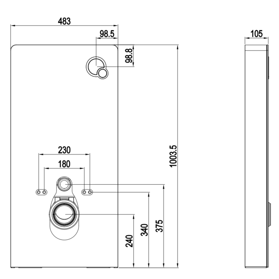 Black Wall Hung Toilet with White Glass Cabinet, Cistern & Pneumatic Dual Flush Button - Verona