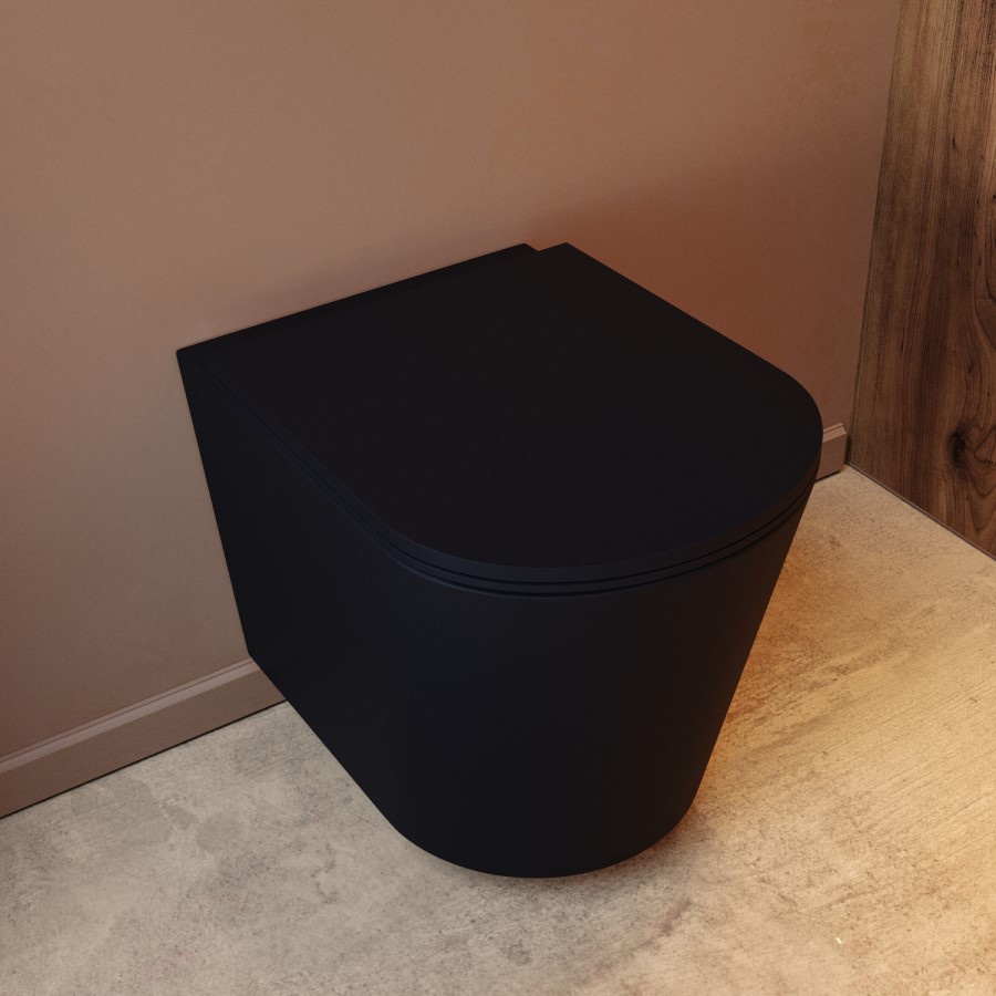 Matt Black Wall Hung Rimless Short Projection Toilet with Soft Close Seat – Verona