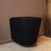 Matt Black Wall Hung Rimless Short Projection Toilet with Soft Close Seat – Verona