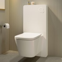 Wall Hung Toilet with White Glass Cabinet, Cistern & Pneumatic Dual Flush Button - Albi