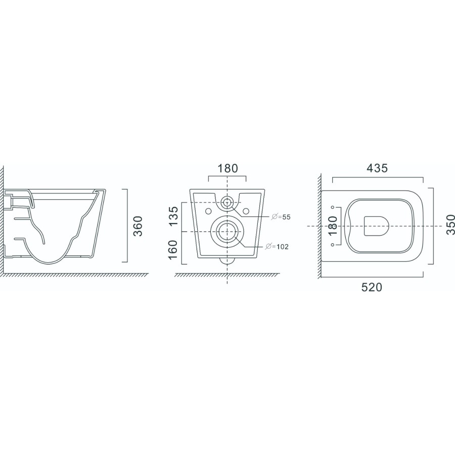 Wall Hung Toilet with Black Glass Cabinet, Cistern & Pneumatic Dual Flush Button - Albi