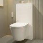 Wall Hung Smart Bidet Japanese Toilet with White Glass Cabinet, Frame, Cistern & Pneumatic Dual Flush Button - Purificare