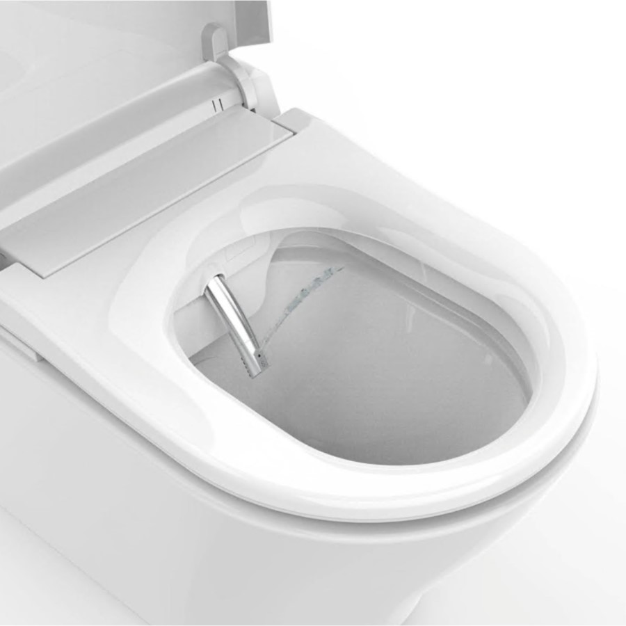 Wall Hung Smart Bidet Japanese Toilet with Heated Seat, Black Glass Cabinet, Frame, Cistern & Pneumatic Dual Flush Button - Purificare