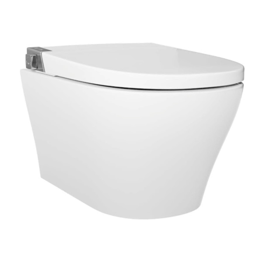 Wall Hung Smart Bidet Japanese Toilet with Heated Seat, Black Glass Cabinet, Frame, Cistern & Pneumatic Dual Flush Button - Purificare