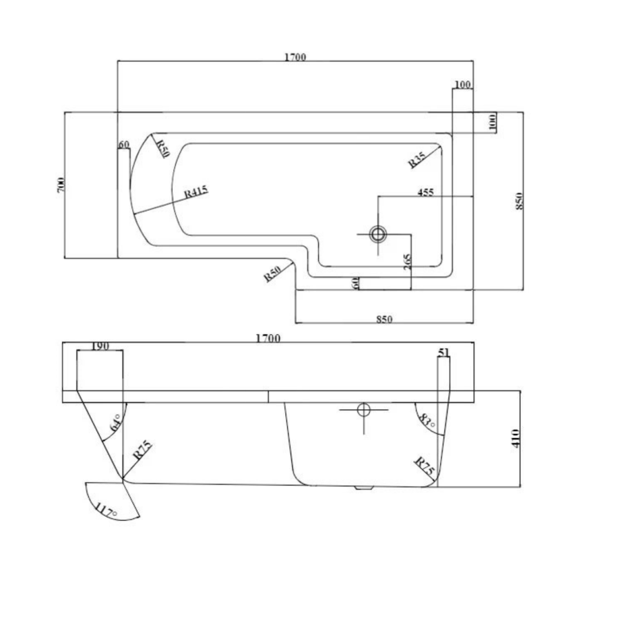 Delta Left Hand L Shaped 1700 Shower Bath Suite