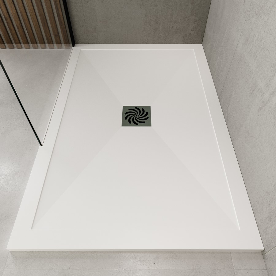 1400x800mm  Anti-Slip Rectangular Ultra Low-Profile Profile Shower Tray 25mm with Waste - White Stone Resin - Harmony